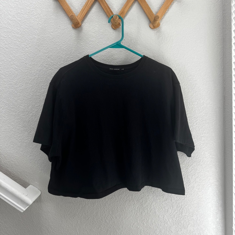 Good American Movie Tee Black Cropped Boxy Cotton T-Shirt 2XL GT0276V